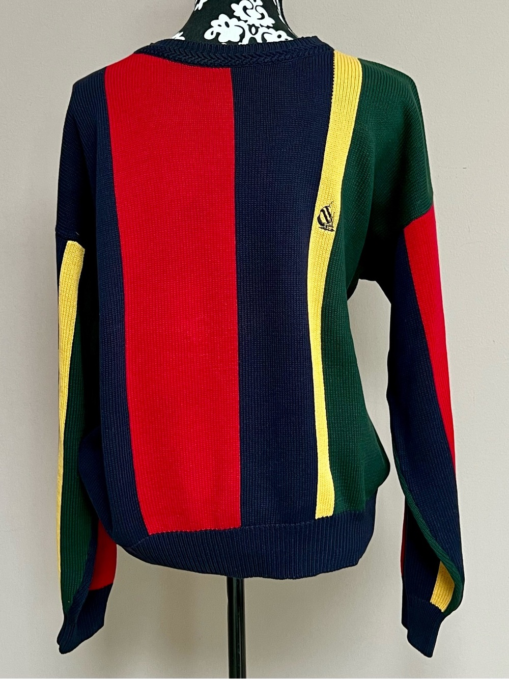 NAUTICA Men’s Colorblock Cotton Knit Sweater Pristine JClass Crest VTG 90s